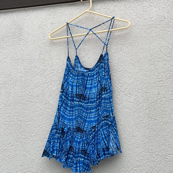 FP Free People Blue White Strappy Tank Top Medium - Picture 3 of 6